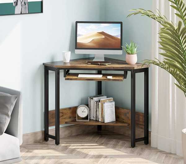 corner computer desk with keyboard tray