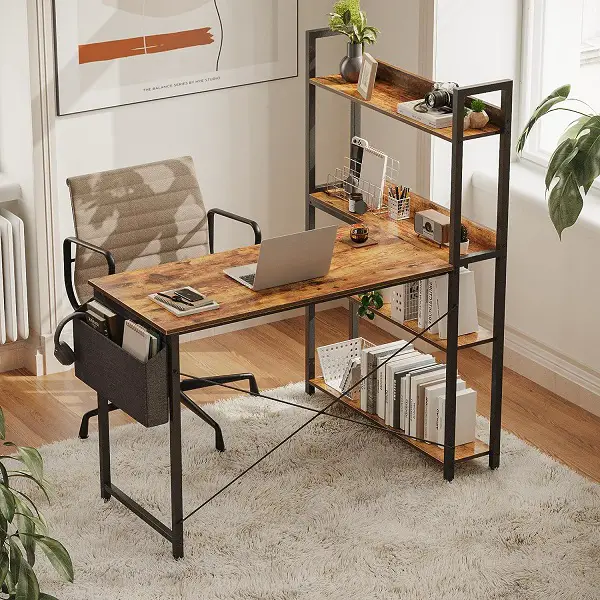 corner desk with storage shelves