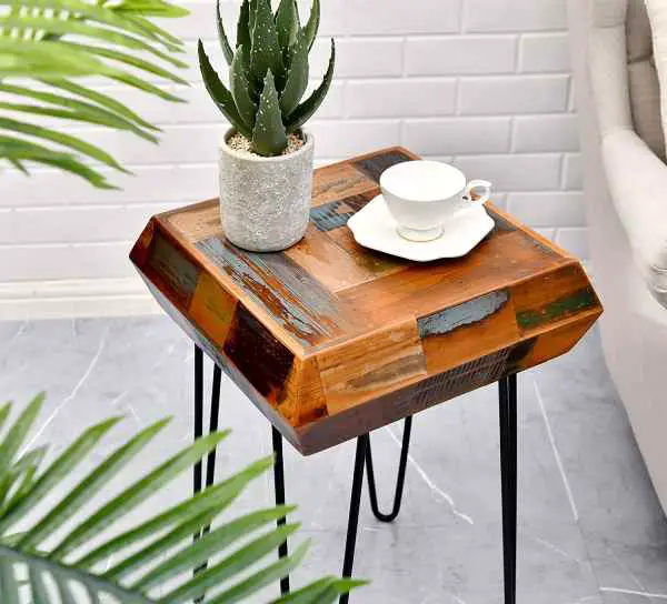 recycled boat wood side table